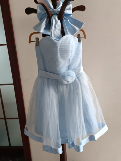Mini robe de soirée en satin, sans bretelles, sans manches, ligne a, simple, C899