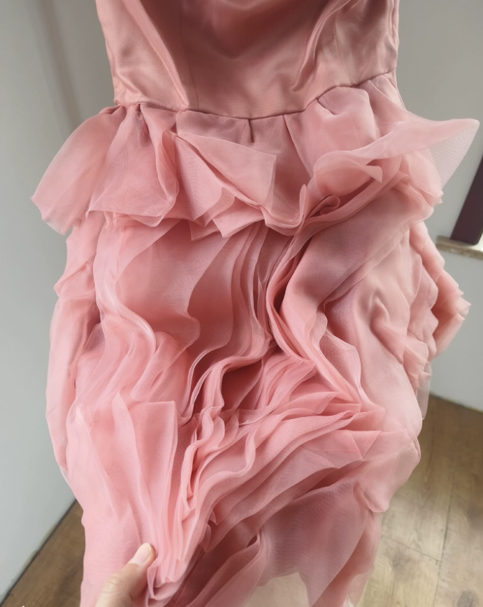 Fashion One Shoulder Pink Homecoming Dress Tulle A-Line Ruffles Birthday Dress C8384