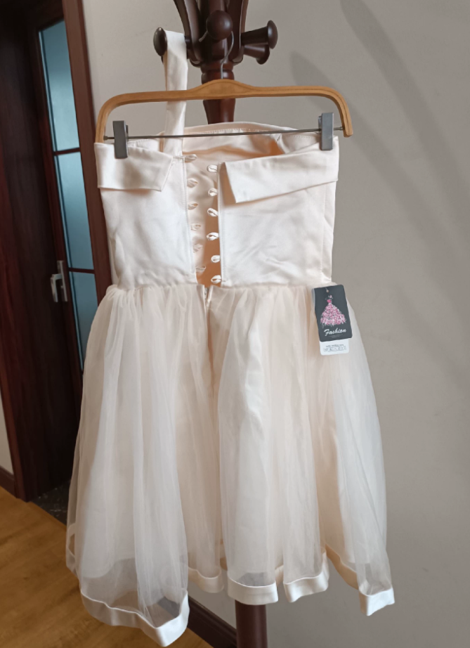Elegant Strapless Ivory Homecoming Dress Satin A-Line Tulle Birthday Dress C8385