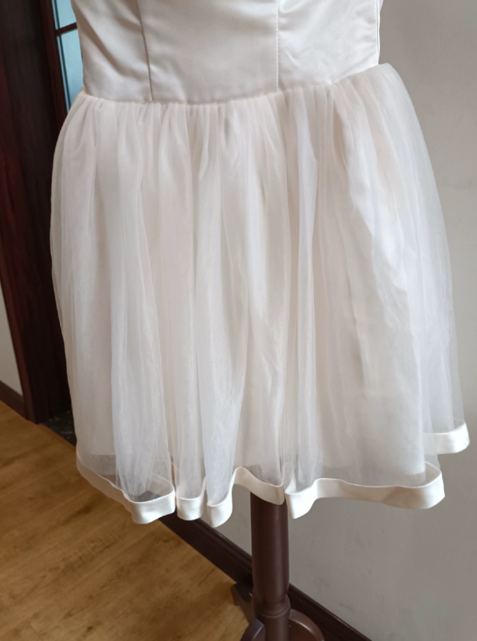Elegant Strapless Ivory Homecoming Dress Satin A-Line Tulle Birthday Dress C8385