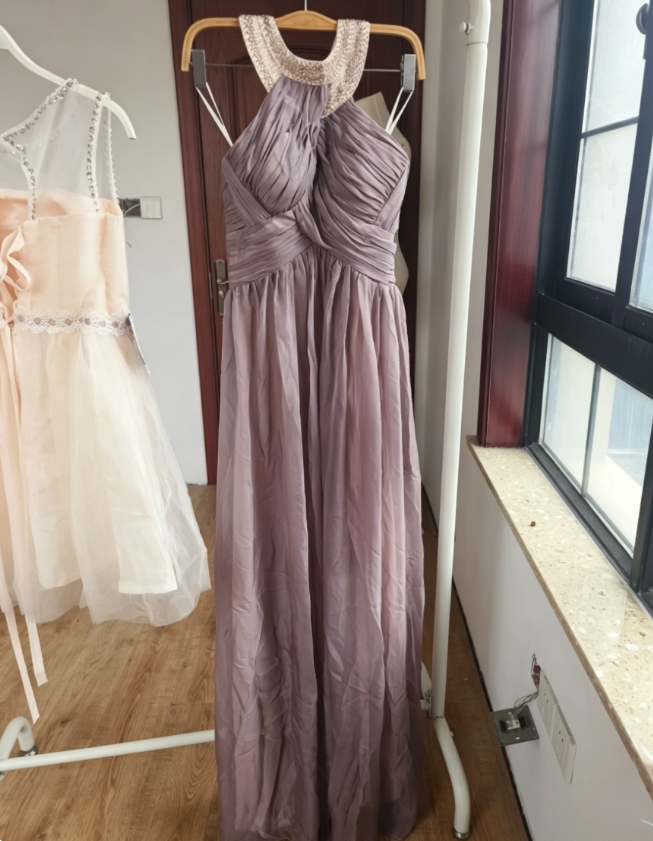 Mordern Halter Neck Purple Prom Dress Beading A-Line Formal Dress C8389