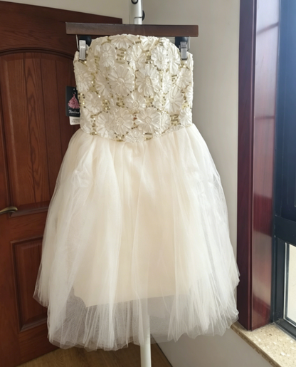 Mini robe de soirée en satin, sans bretelles, sans manches, ligne a, simple, C899