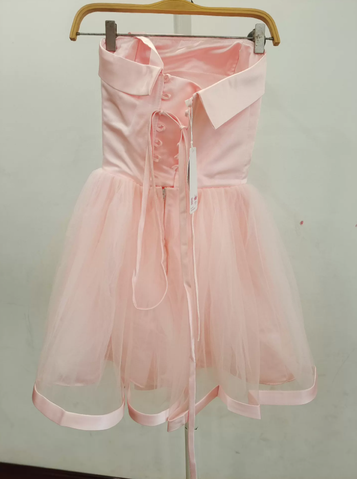 Mini robe de soirée en satin, sans bretelles, sans manches, ligne a, simple, C899