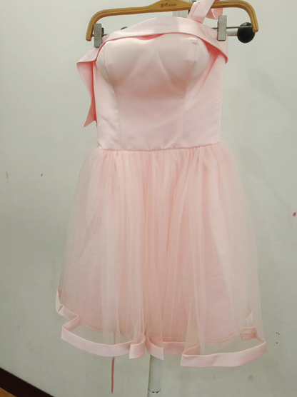 Mini robe de soirée en satin, sans bretelles, sans manches, ligne a, simple, C899