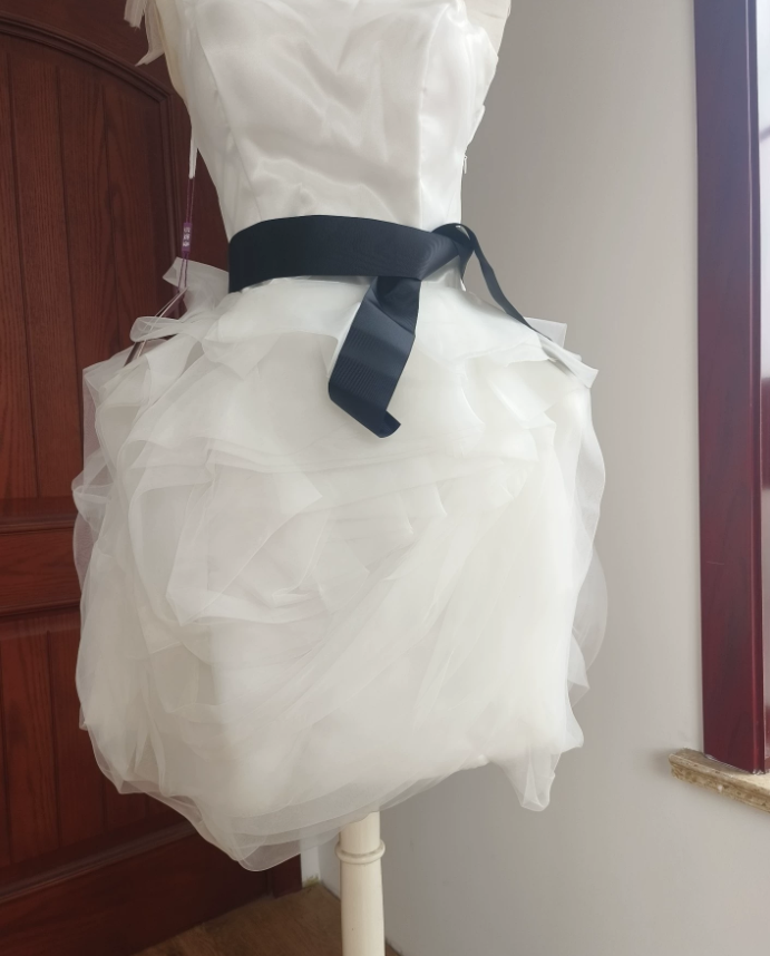 Mini robe de soirée en satin, sans bretelles, sans manches, ligne a, simple, C899