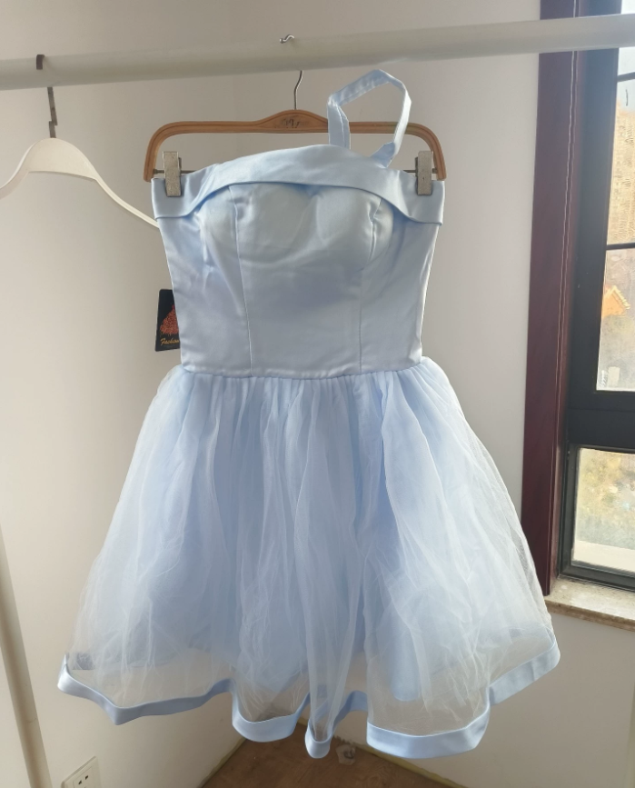 Mini robe de soirée en satin, sans bretelles, sans manches, ligne a, simple, C899
