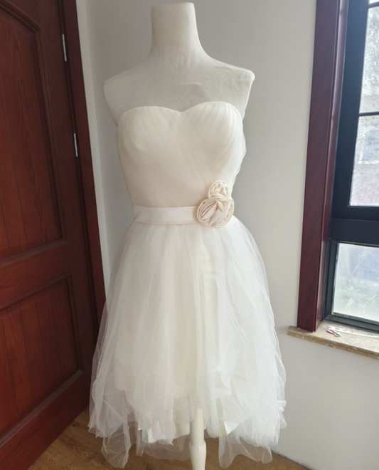 Playful Strapless Pastel Champagne Homecoming Dress A-Line Tulle Birthday Dress C8399