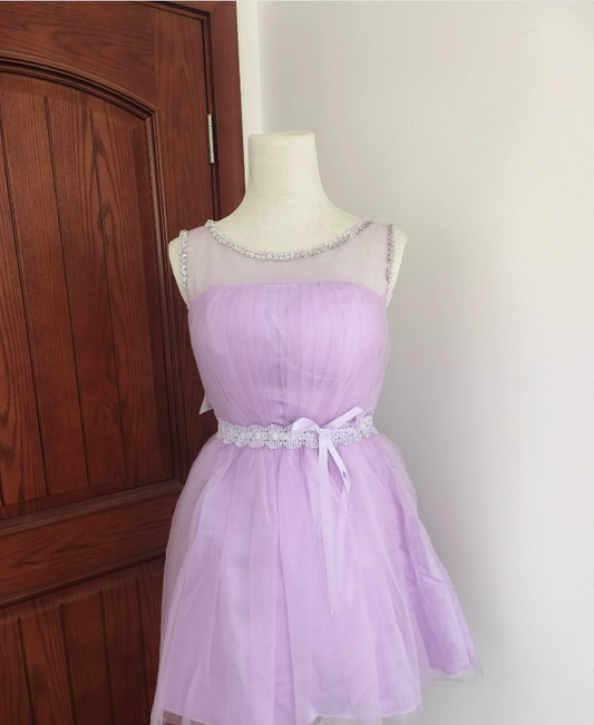 Sleek Beaded Purple Homecoming Dress Tulle Birthday Dress C8401