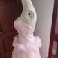 Elegant Strapless Pink Prom Dress Tulle Appliques A-Line Formal Dress C8402