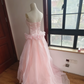 Elegant Strapless Pink Prom Dress Tulle Appliques A-Line Formal Dress C8402