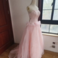 Elegant Strapless Pink Prom Dress Tulle Appliques A-Line Formal Dress C8402