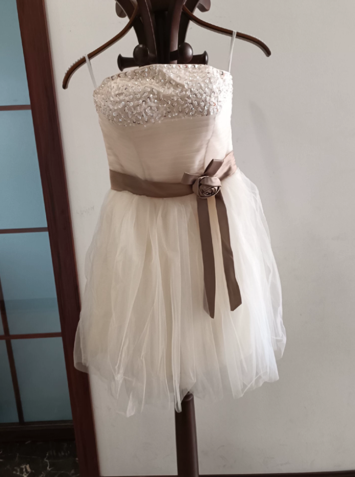Charming Strapless Pastel Champagne Homecoming Dress Sequins Tulle Birthday Dress C8403