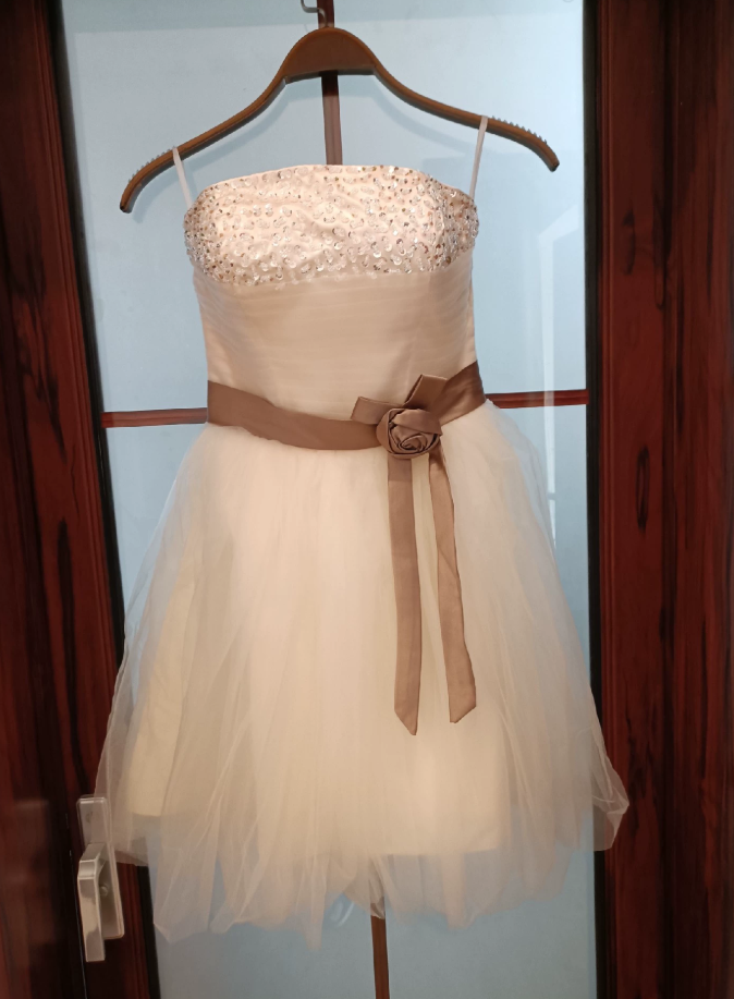 Charming Strapless Pastel Champagne Homecoming Dress Sequins Tulle Birthday Dress C8403