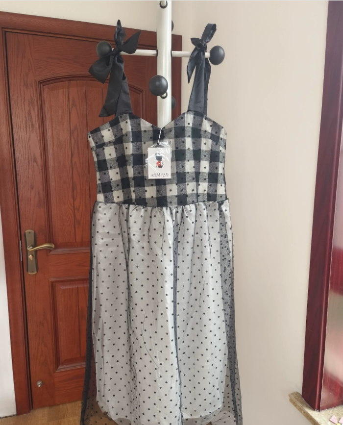 Cute Spaghetti Straps Black Homecoming Dress Plaid Tulle Birthday Dress C8404