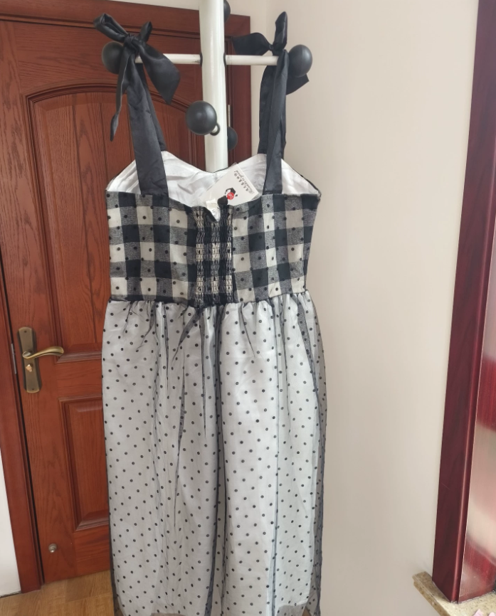 Cute Spaghetti Straps Black Homecoming Dress Plaid Tulle Birthday Dress C8404