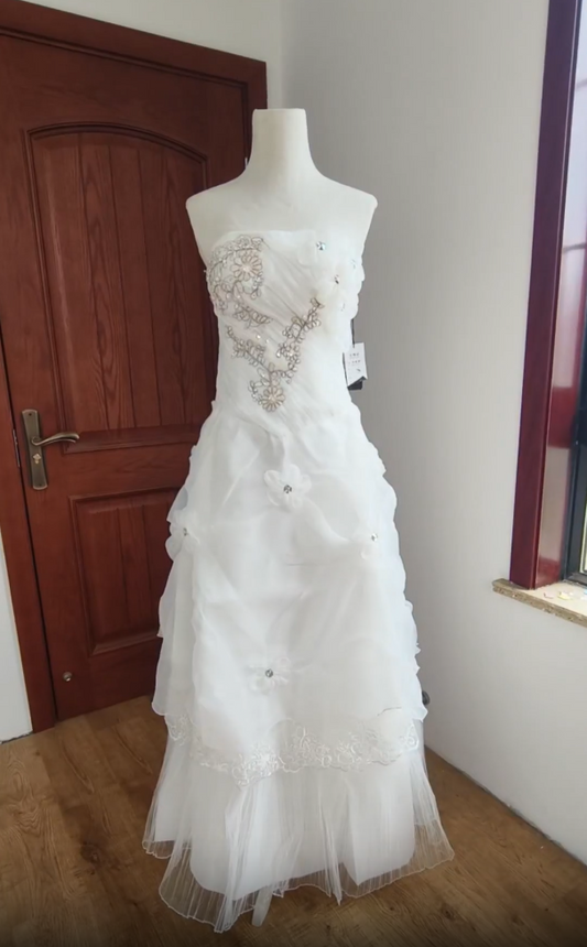 Superbe robe de mariée sirène bustier en satin et tulle, longue et en dentelle, C4563