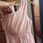Sleek One Shoulder Pink Prom Dress Satin A-Line Formal Dress C8409