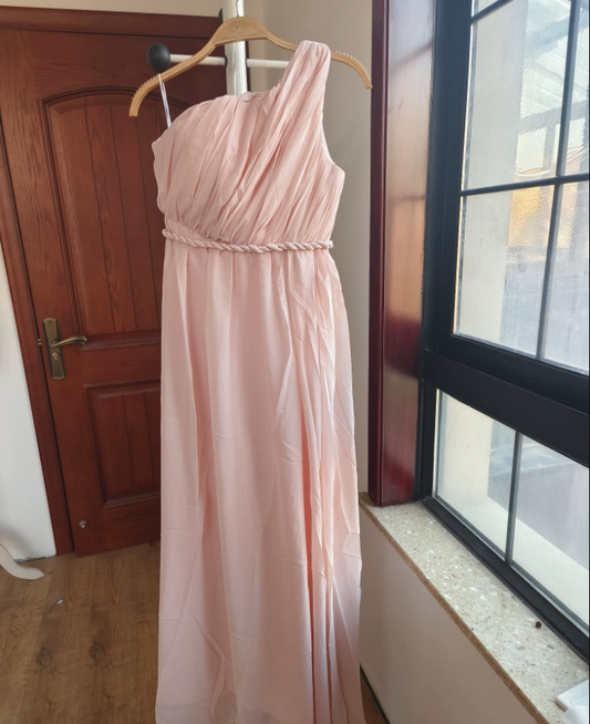 Sleek One Shoulder Pink Prom Dress Satin A-Line Formal Dress C8409