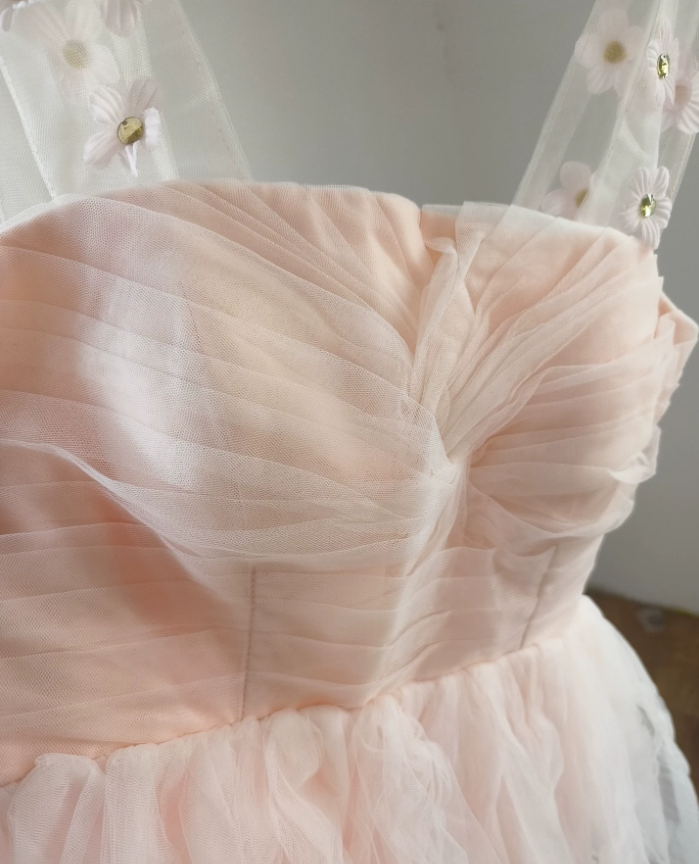 Lovely A-Line Pink Homecoming Dress Tulle Beaded Straps Birthday Dress C8410