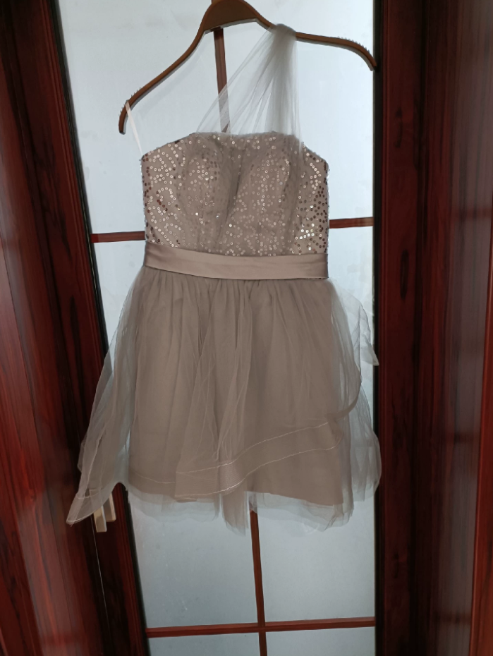 Mini robe de soirée en satin, sans bretelles, sans manches, ligne a, simple, C899
