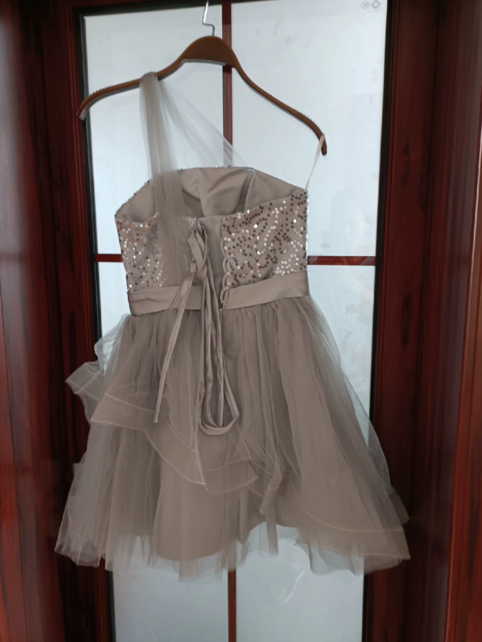 Mini robe de soirée en satin, sans bretelles, sans manches, ligne a, simple, C899