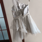Mini robe de soirée en satin, sans bretelles, sans manches, ligne a, simple, C899