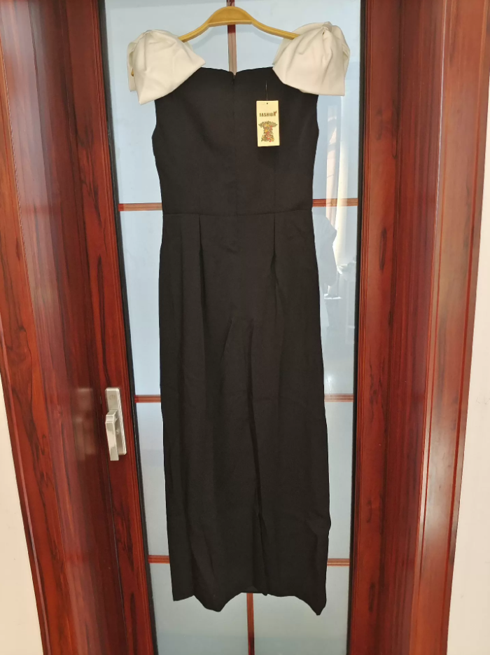 Modern Slit Black Prom Dress Bows Sheath Formal Dress C8412