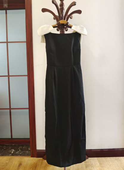 Modern Slit Black Prom Dress Bows Sheath Formal Dress C8412