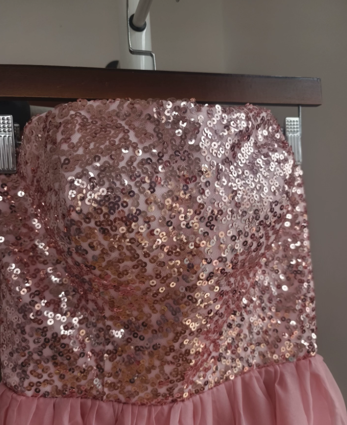 Glittering Strapless Pink Prom Dress Sequins A-Line Slit Formal Dress C8413