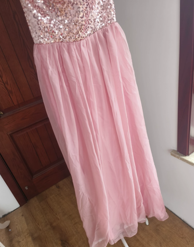 Glittering Strapless Pink Prom Dress Sequins A-Line Slit Formal Dress C8413