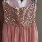 Glittering Strapless Pink Prom Dress Sequins A-Line Slit Formal Dress C8413