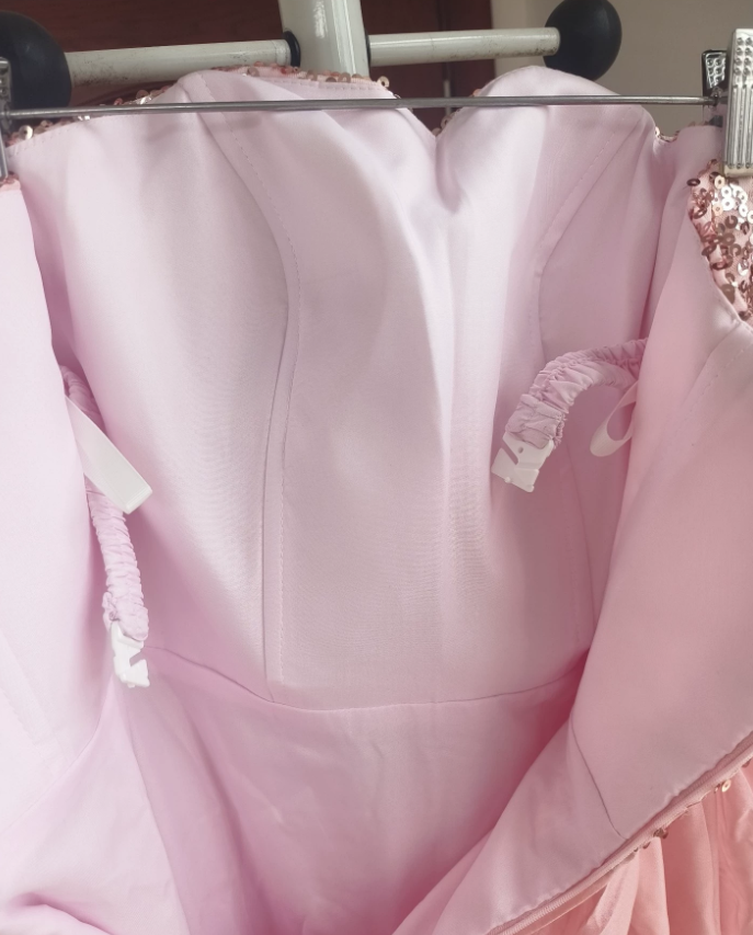 Glittering Strapless Pink Prom Dress Sequins A-Line Slit Formal Dress C8413