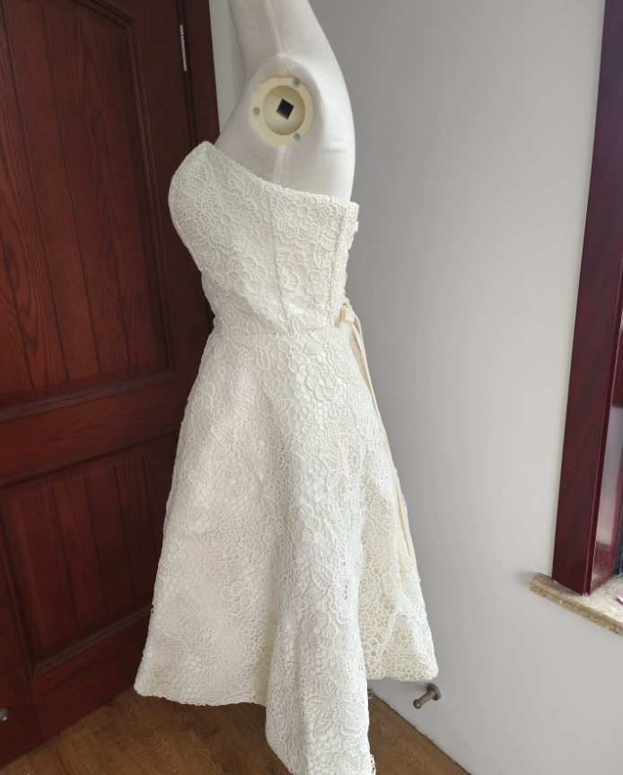 Charming Strapless White Homecoming Dress Lace A-Line Birthday Dress C8414