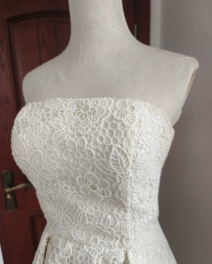 Charming Strapless White Homecoming Dress Lace A-Line Birthday Dress C8414