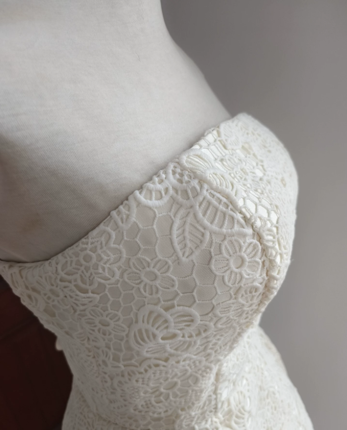Charming Strapless White Homecoming Dress Lace A-Line Birthday Dress C8414