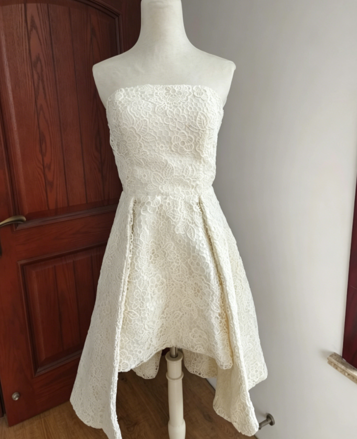 Charming Strapless White Homecoming Dress Lace A-Line Birthday Dress C8414