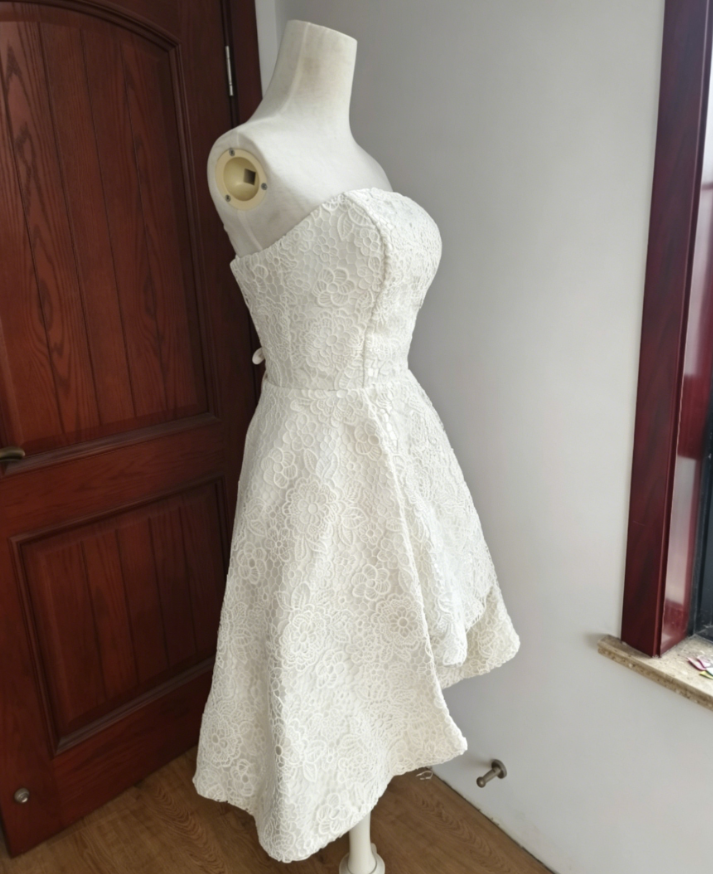 Charming Strapless White Homecoming Dress Lace A-Line Birthday Dress C8414