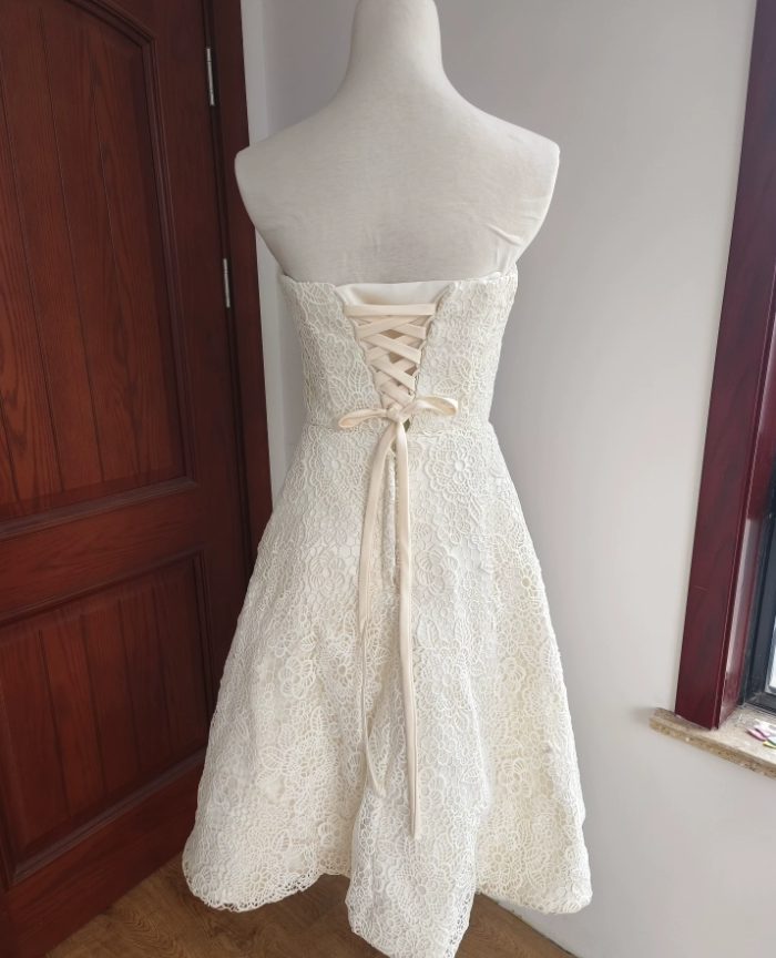 Charming Strapless White Homecoming Dress Lace A-Line Birthday Dress C8414