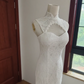 Graceful Cutout Lace White Wedding Dresses Appliques Sequins Mermaid Bridal Dress C8416