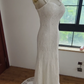 Graceful Cutout Lace White Wedding Dresses Appliques Sequins Mermaid Bridal Dress C8416