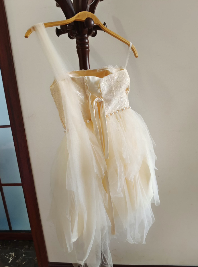 Vintage One Shoulder Ivory Homecoming Dress Lace Beads A-Line Birthday Dress C8419