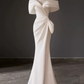 Fairytale Mermaid Off The Shoulder White Long Satin Wedding Dresses C841