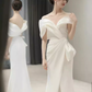 Fairytale Mermaid Off The Shoulder White Long Satin Wedding Dresses C841