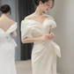 Fairytale Mermaid Off The Shoulder White Long Satin Wedding Dresses C841