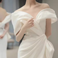 Fairytale Mermaid Off The Shoulder White Long Satin Wedding Dresses C841