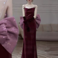 Robe de bal longue en velours bordeaux à bretelles sirène sexy C837