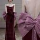 Robe de bal longue en velours bordeaux à bretelles sirène sexy C837