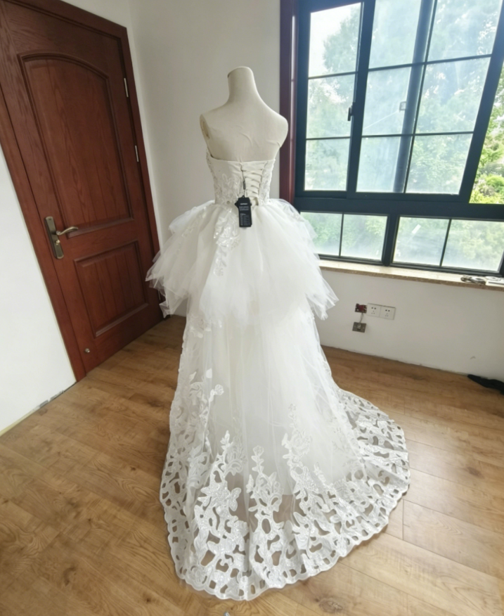 Glam Strapless White Homecoming Dress With Train Sequins A-Line Birthday Dress C8421