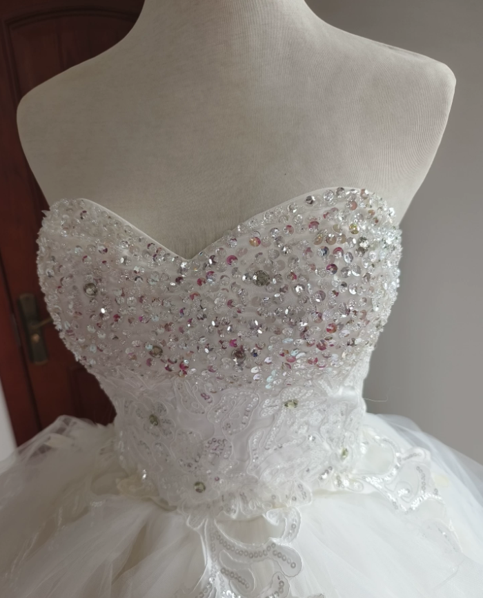 Glam Strapless White Homecoming Dress With Train Sequins A-Line Birthday Dress C8421