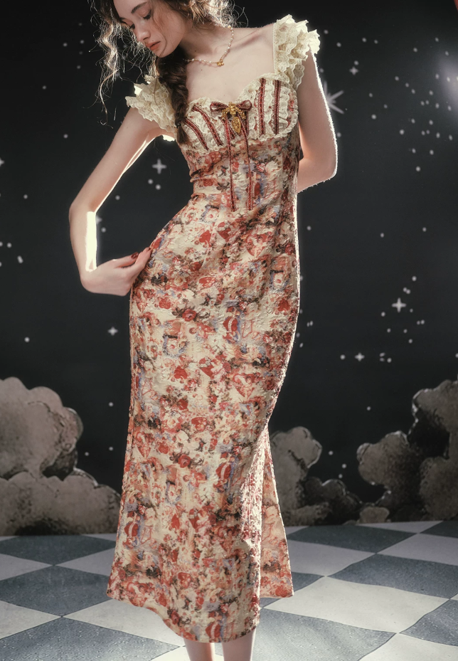 Glamorous Sweetheart Neck Floral Prom Dress Lace Mermaid Formal Dress C8422